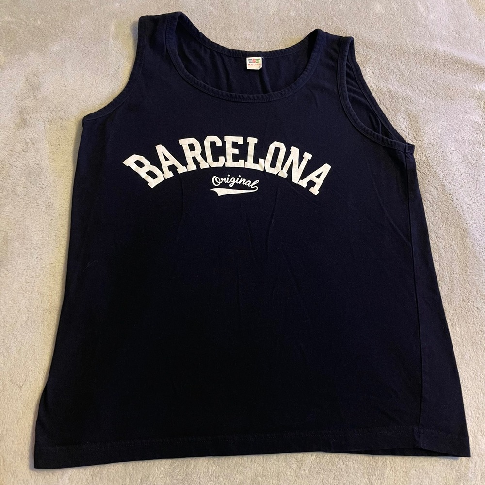 Barcelona Original Tank Top Mens XL‎ Black Sleeveless Shirt Travel Souvenir Y2K